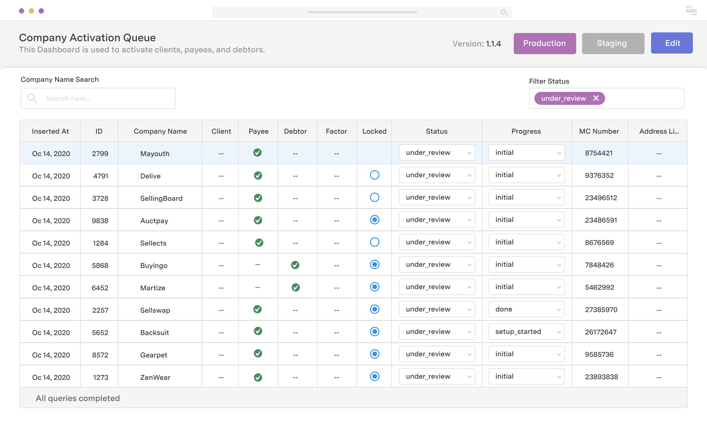 Customer onboarding dashboard