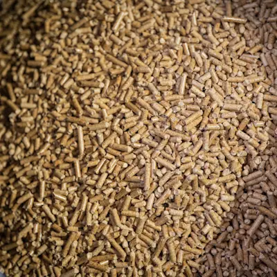 Pellets de bois dans un conteneur vu de haut