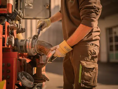 Pellets de bois : chauffeur au raccord du camion