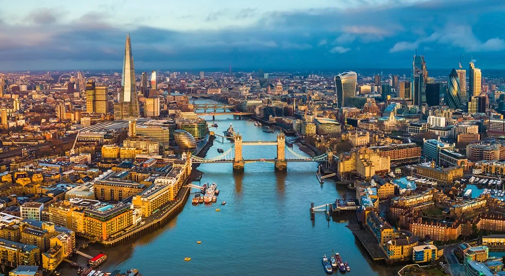 View above the city of London, UK.