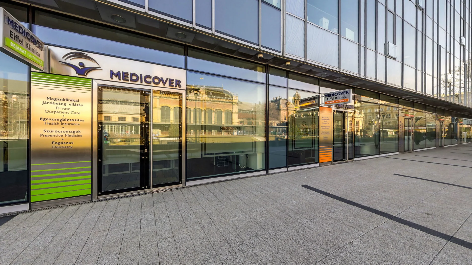 An outside view and entrance to MDental Budapest.