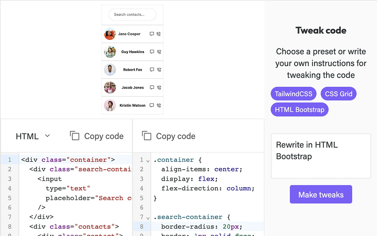 Pygma code tweaking capability interface