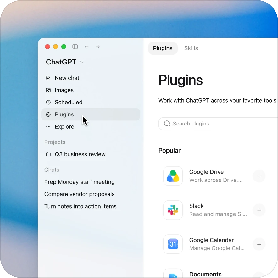 ChatGPT plugin directory with search and popular plugins.