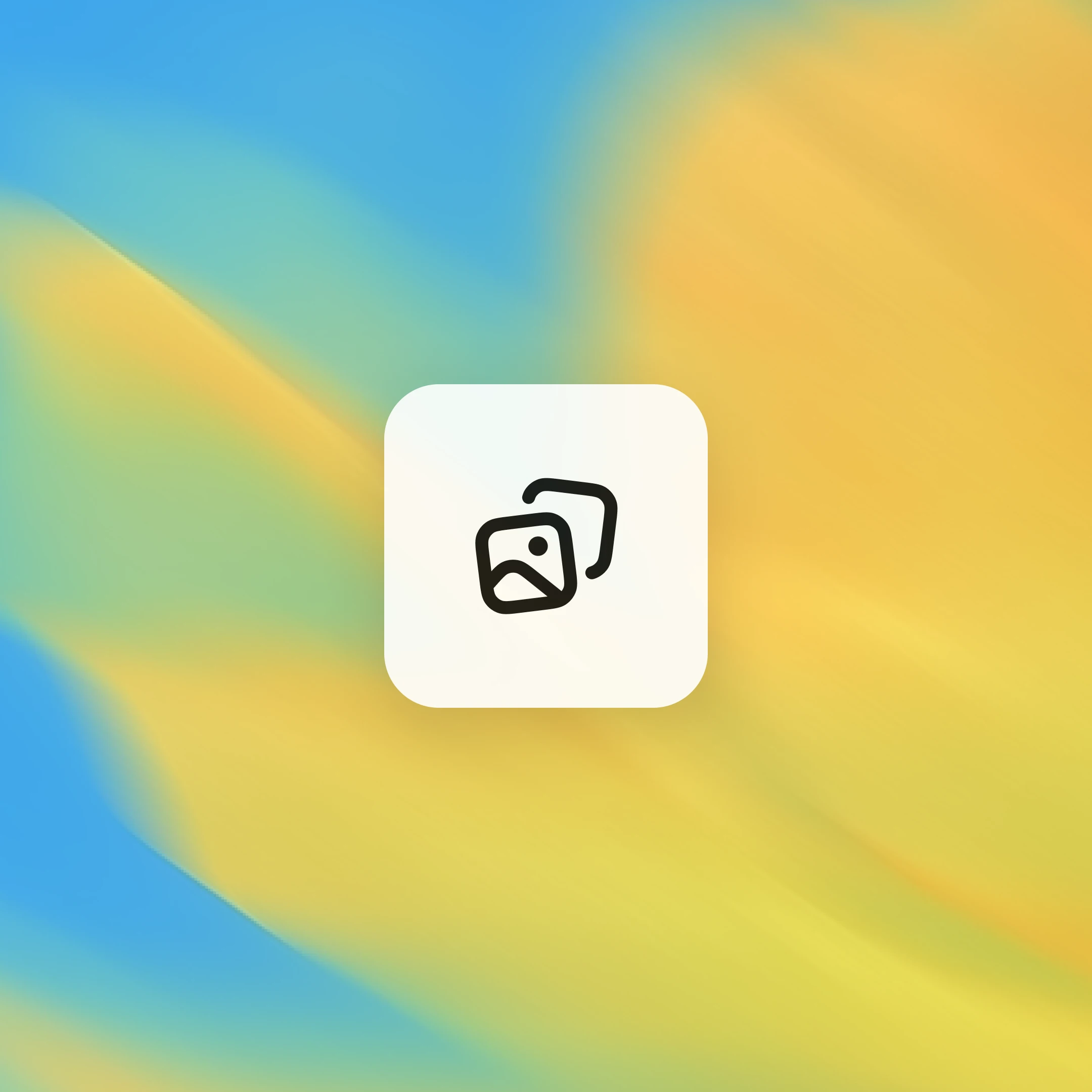 White icon of overlapping image frames, suggesting image generation or media tools, on a warm yellow and blue gradient background.