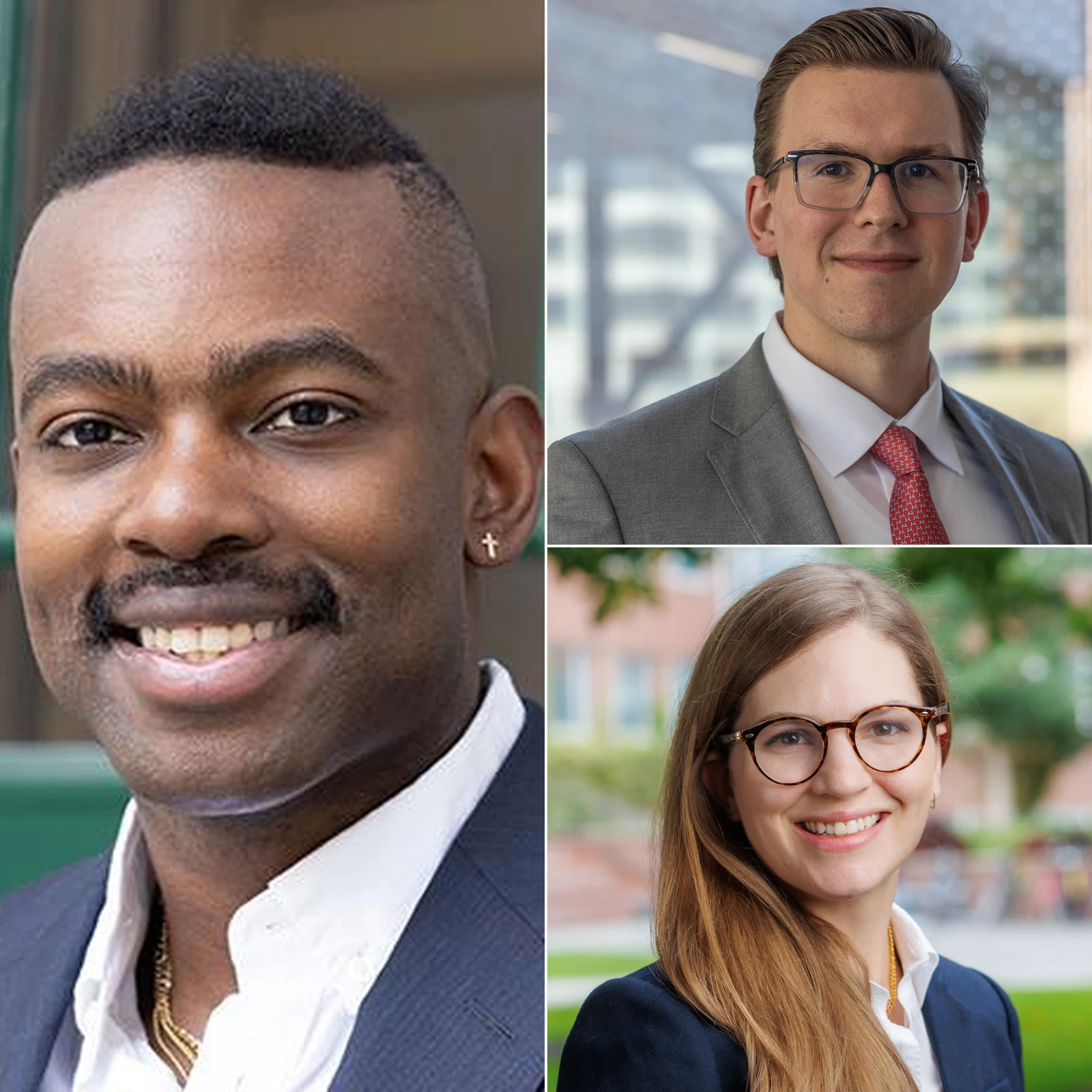 Composite headshot grid of Kadeem Noray, Alexander Cline, and Savannah Noray with standardized dividers and Savannah Noray zoomed in.