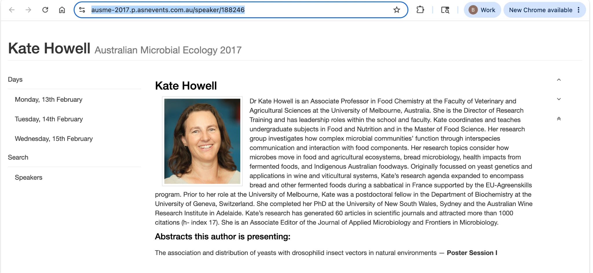 Speaker page for Kate Howell from 2017 showing the same photo used on the IBI page.