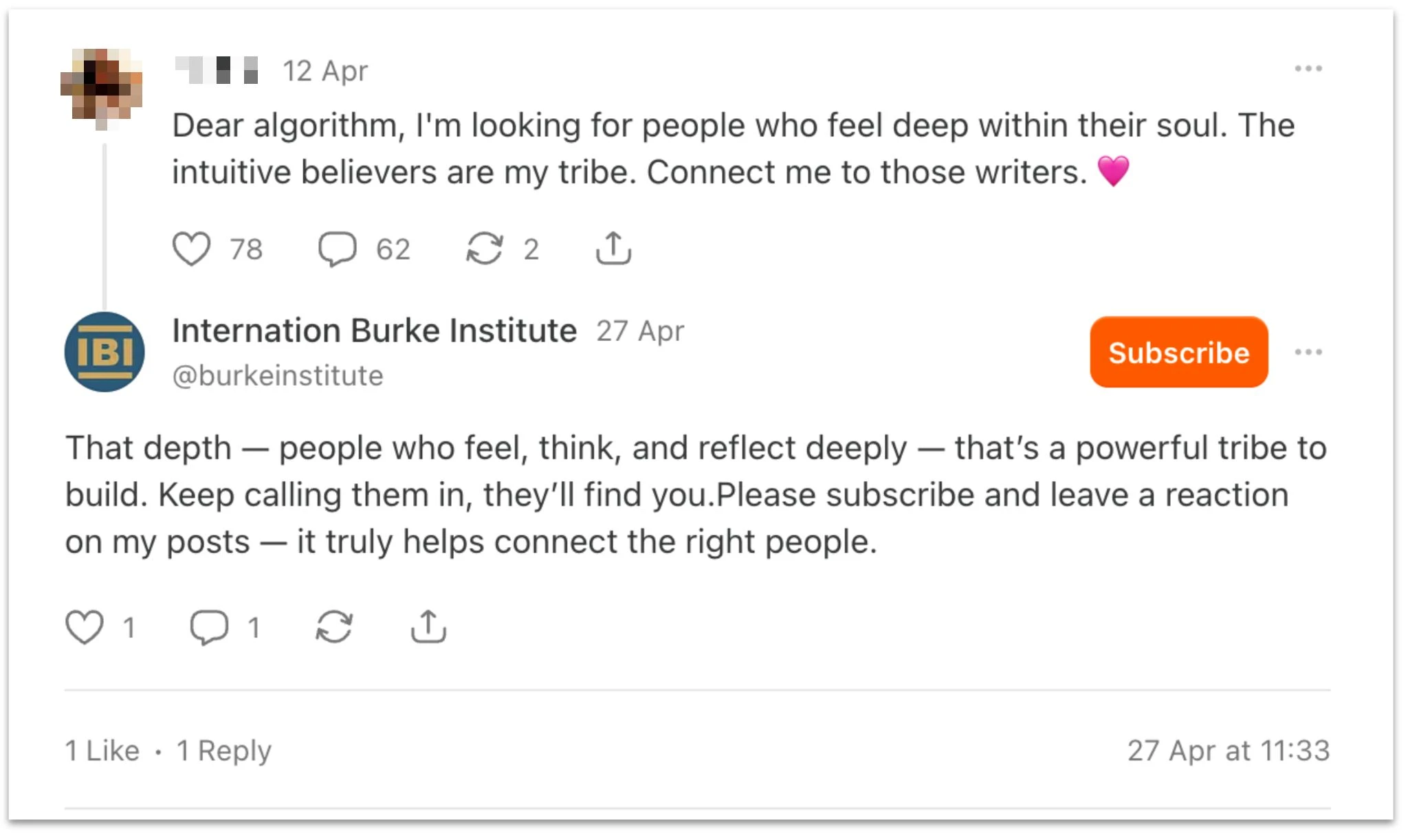 Substack comment generated by the operation in reply to a post.
