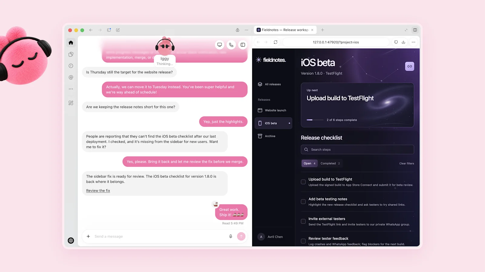 Dot rosa Iggy prepara correção da lista de verificação da versão beta para iOS