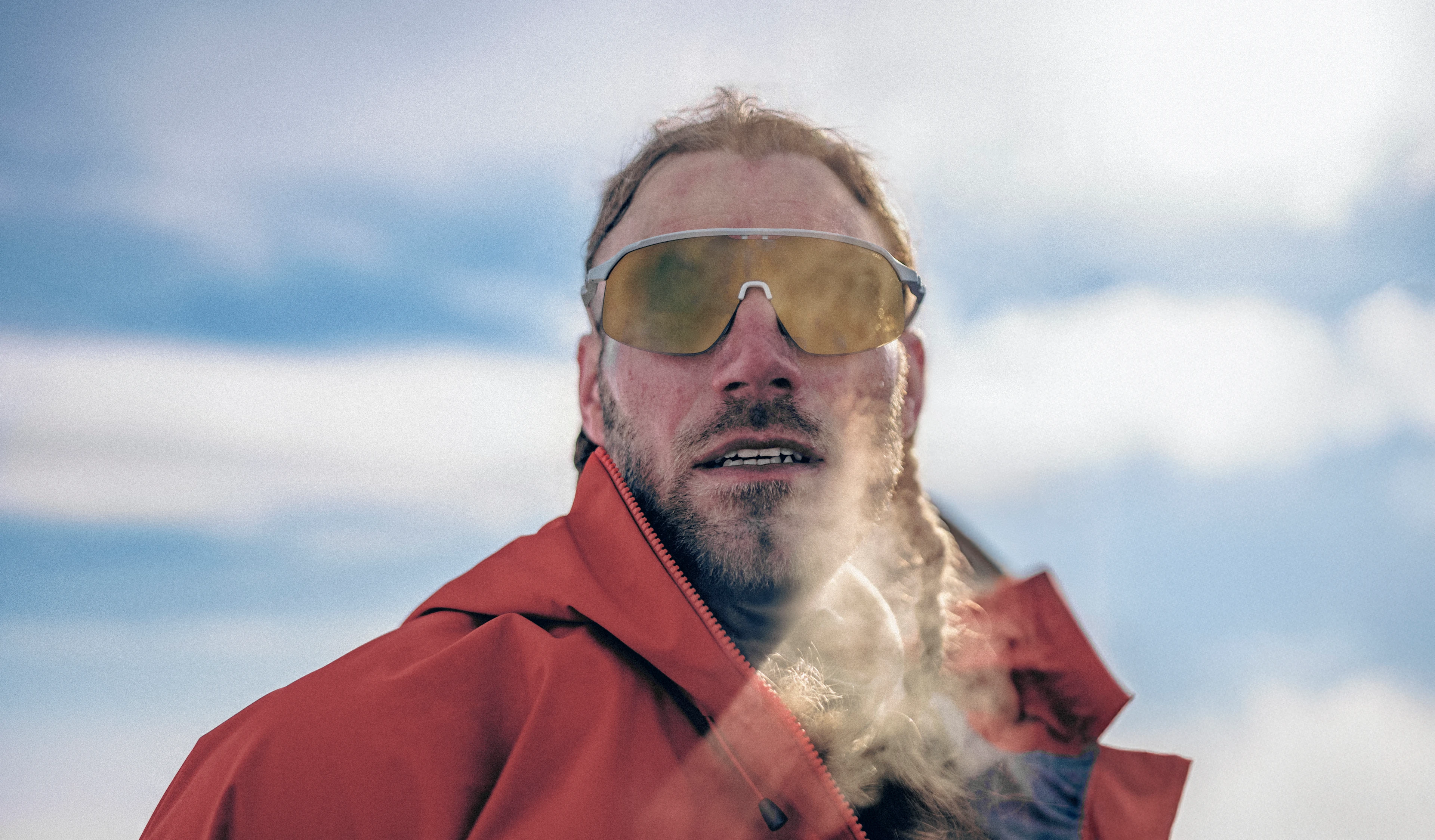 James Benson-King exhales in the cold while training in Iceland.