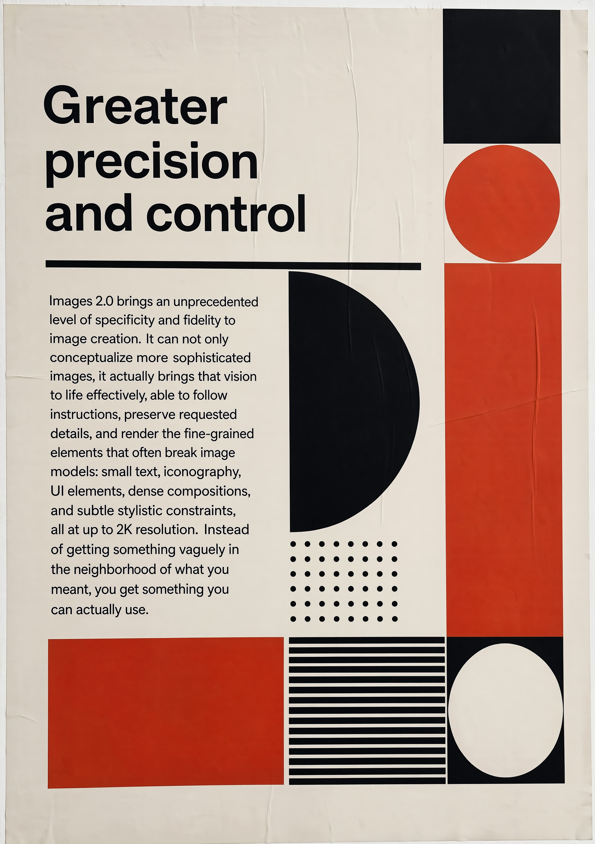 Modernist poster titled Greater precision and control.