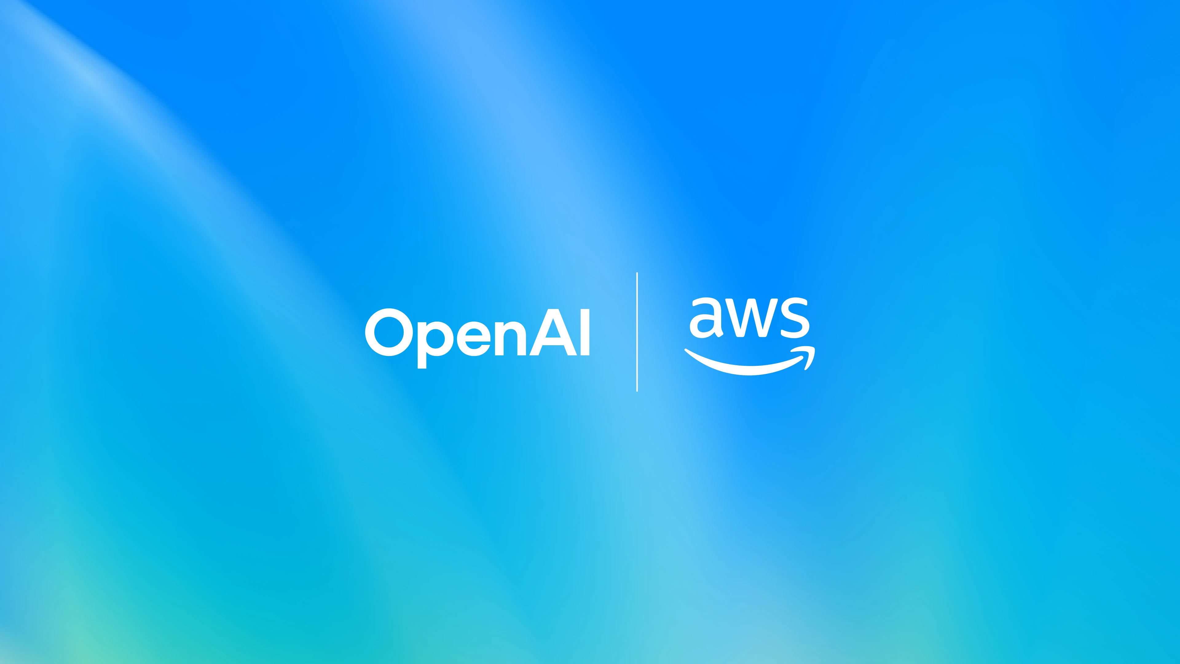 OpenAI and AWS logos on a blue partnership graphic