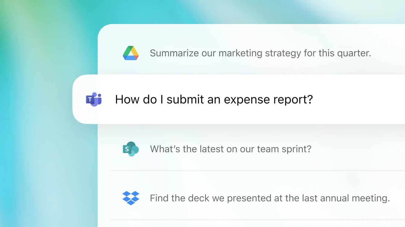ChatGPT interface with connectors to Google Drive, Microsoft Teams, Sharepoint, and Dropbox