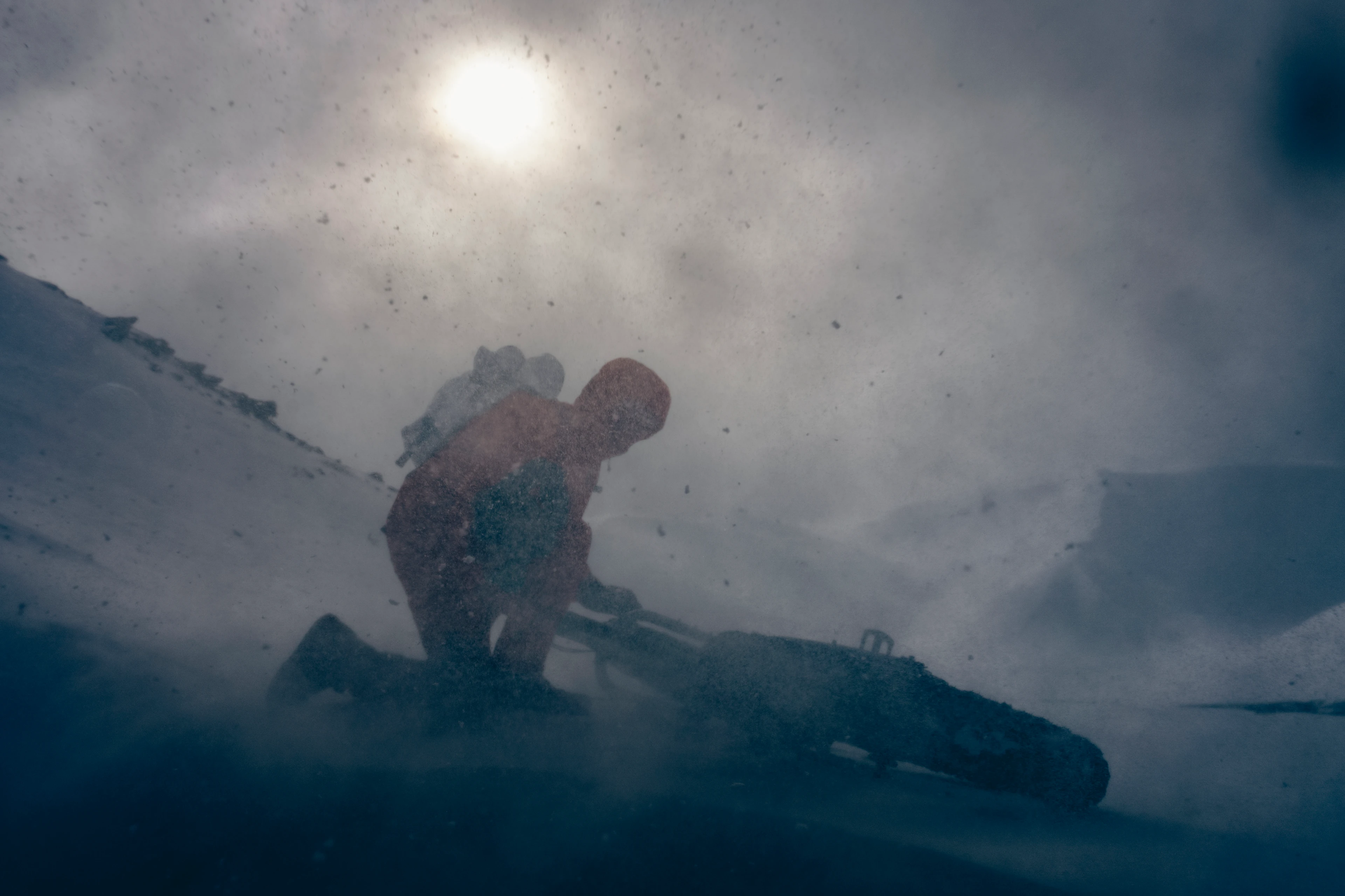 James pushes through a whiteout while training in Iceland’s Highlands.