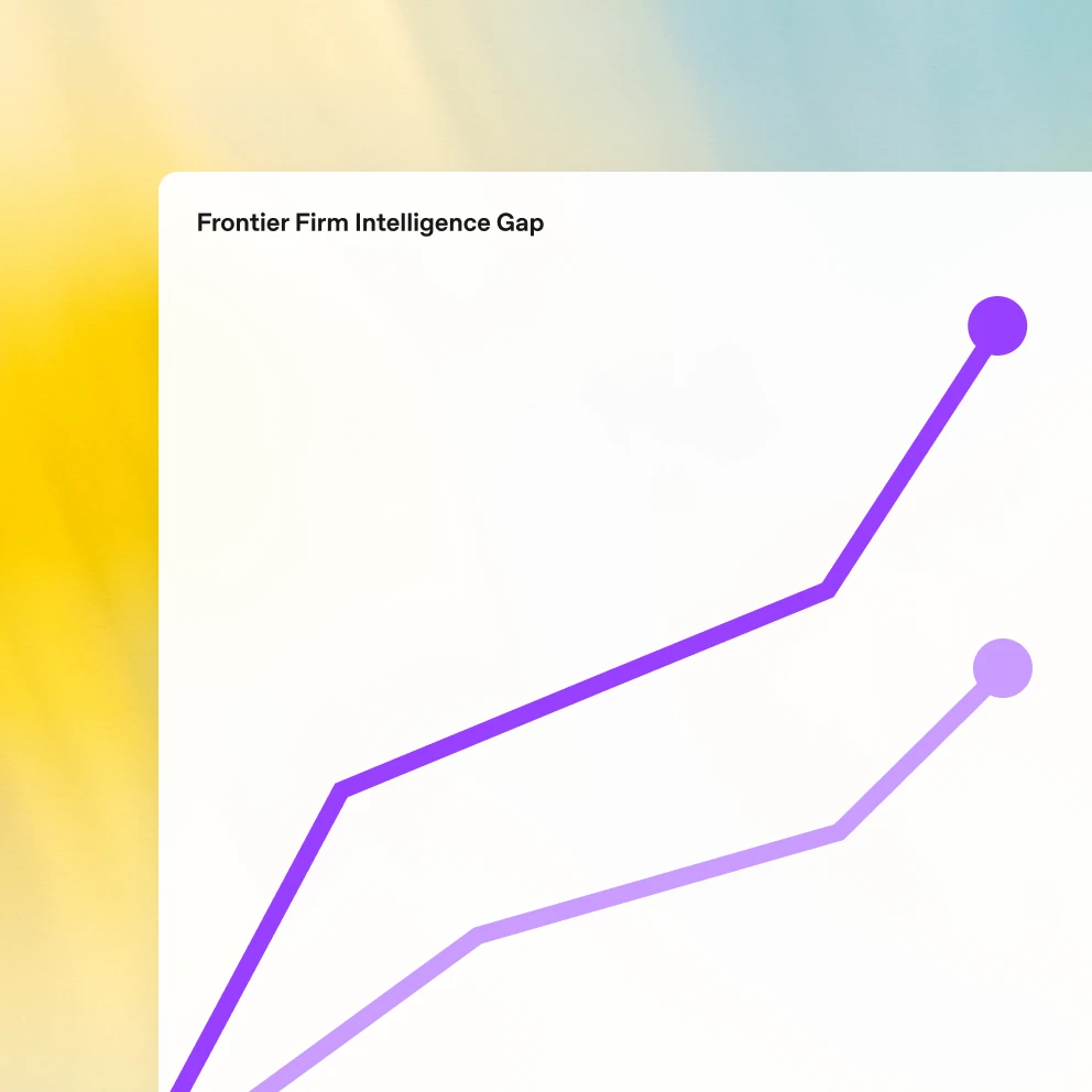 Line chart titled "Frontier Firm Intelligence Gap" comparing two upward-trending lines.