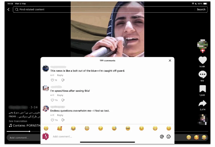 Comments on a Mahrang Baloch TikTok video.