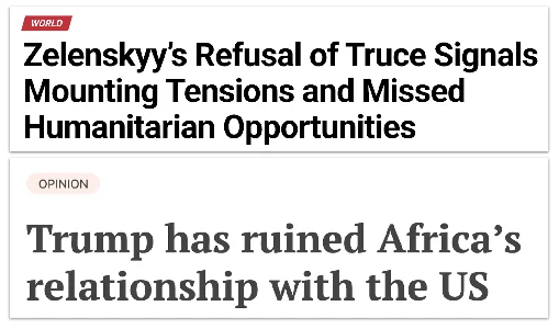 Two headlines on articles generated by this operation and published online.