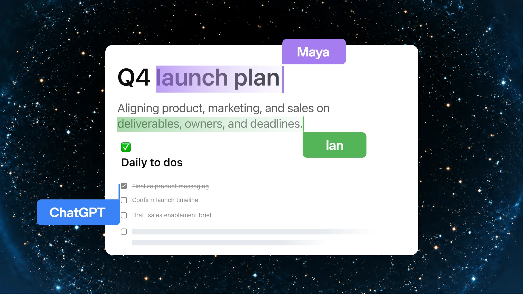 Collaborative ChatGPT Page for Q4 event planning with edits from teammates.