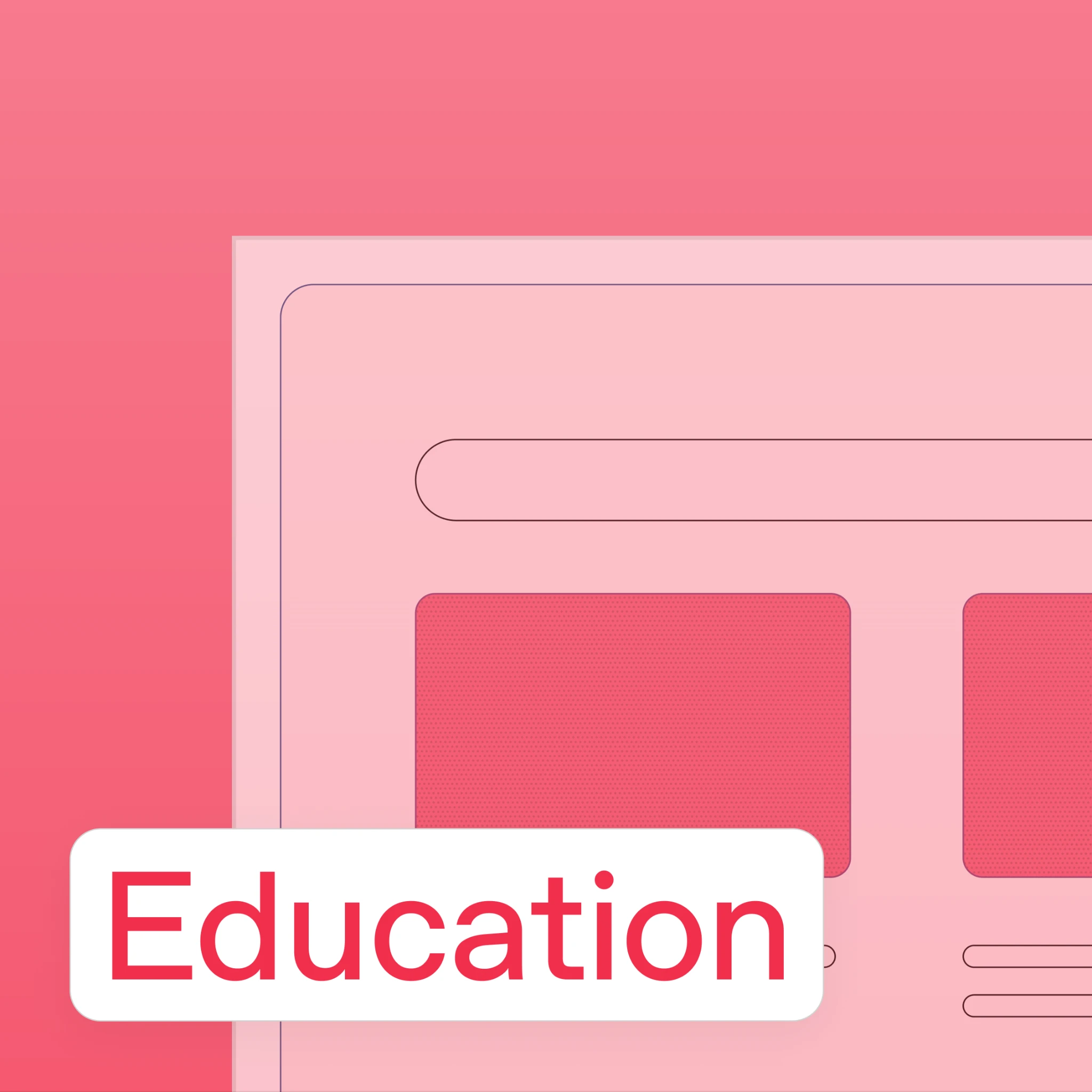 Coral illustration with interface panels and an Education label.