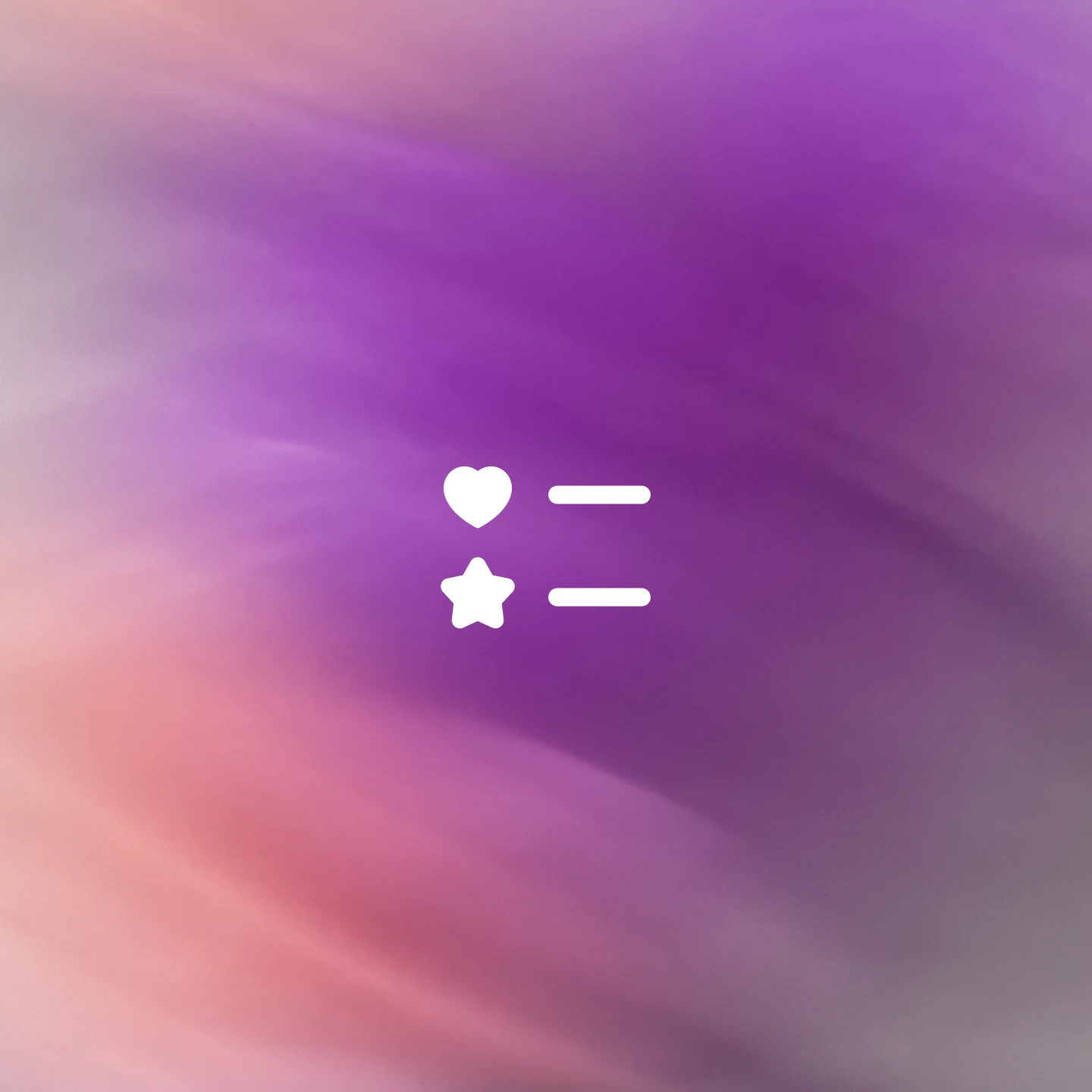 Pink and purple gradient background with centered white icons of a heart and a star, each followed by a horizontal line.