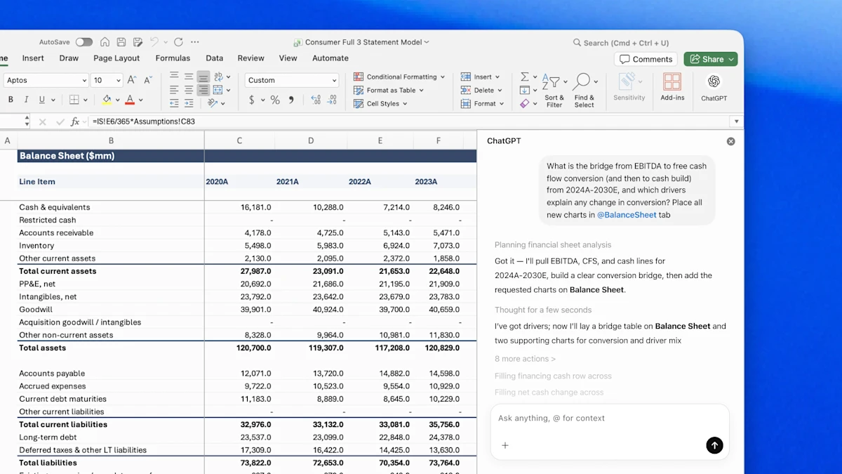 Introducing ChatGPT for Excel and new financial data integrations | OpenAI