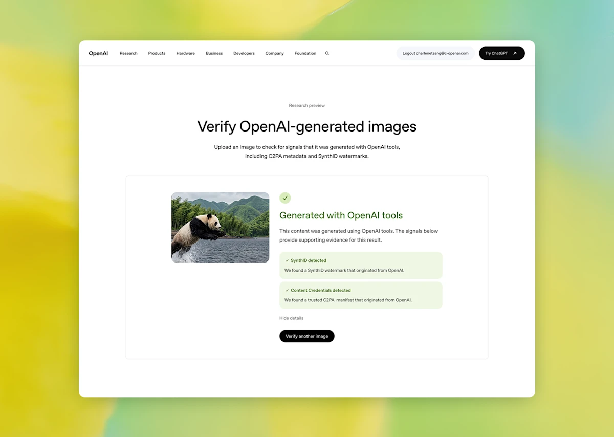 OpenAIの画像検証ツールの画面