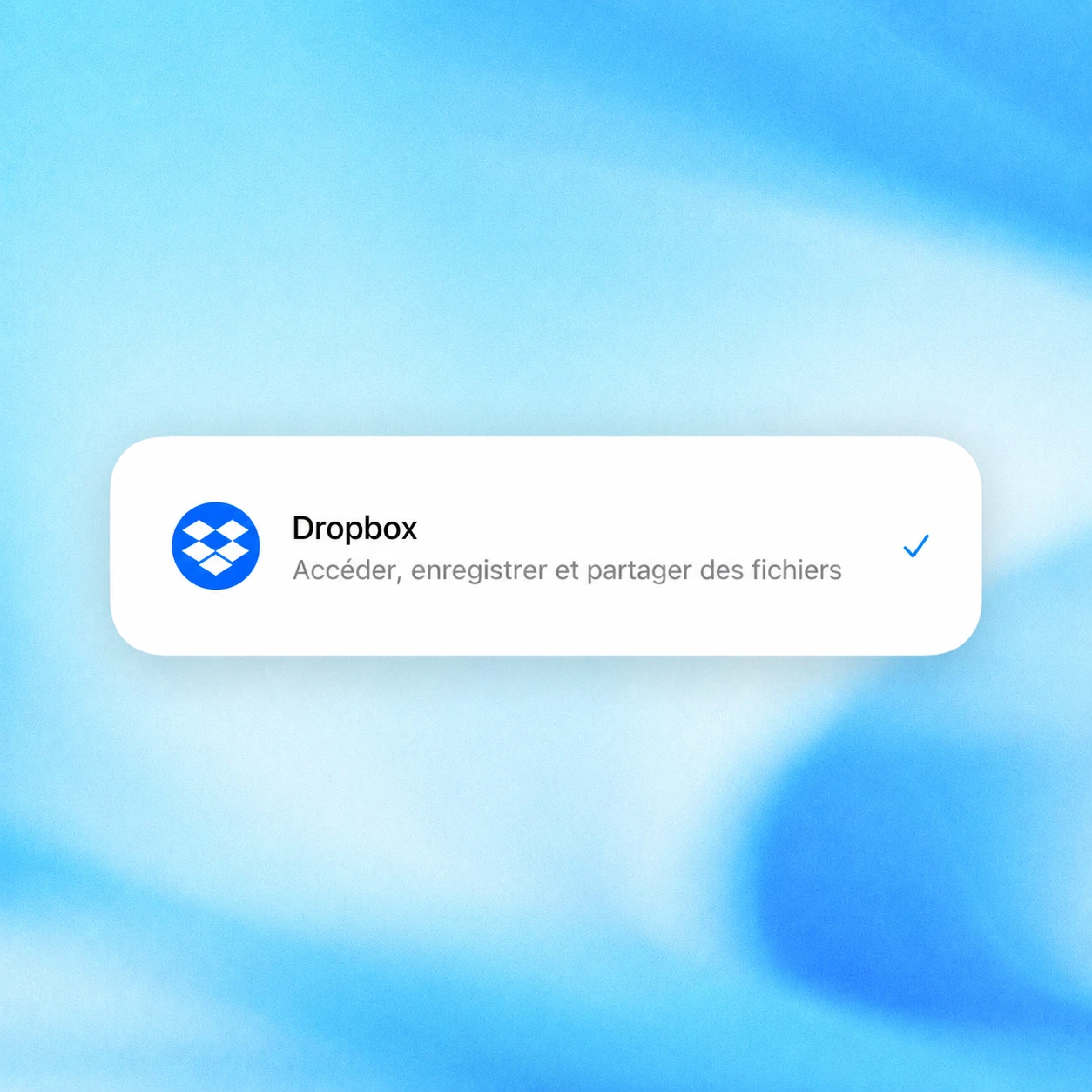 Carte du plugin Dropbox sur un fond en dégradé bleu