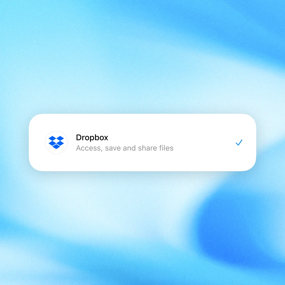 Dropbox plugin card on a blue gradient background