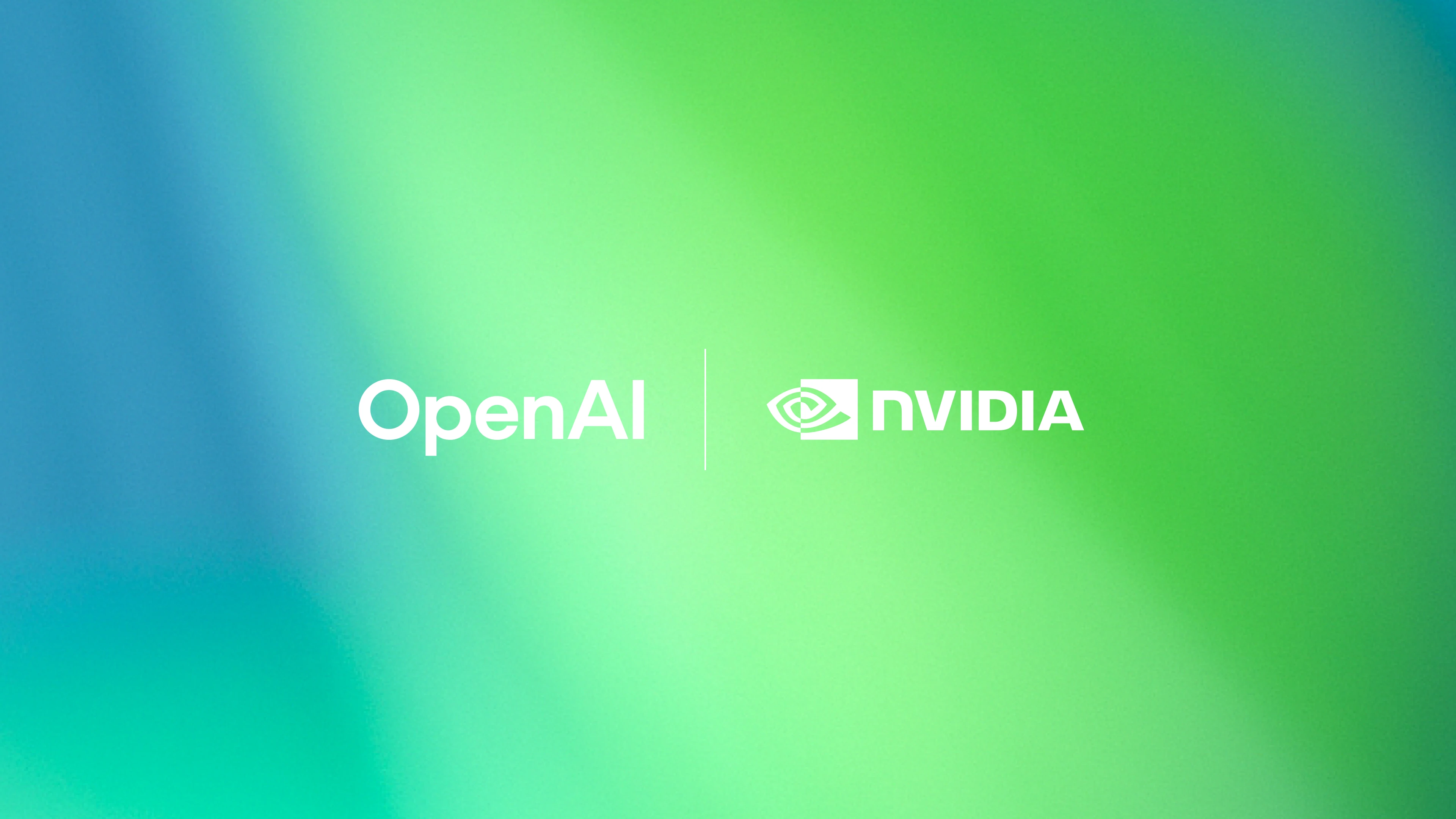 OpenAI 和英伟达标志并列，居中显示在鲜明的蓝绿色渐变背景上。