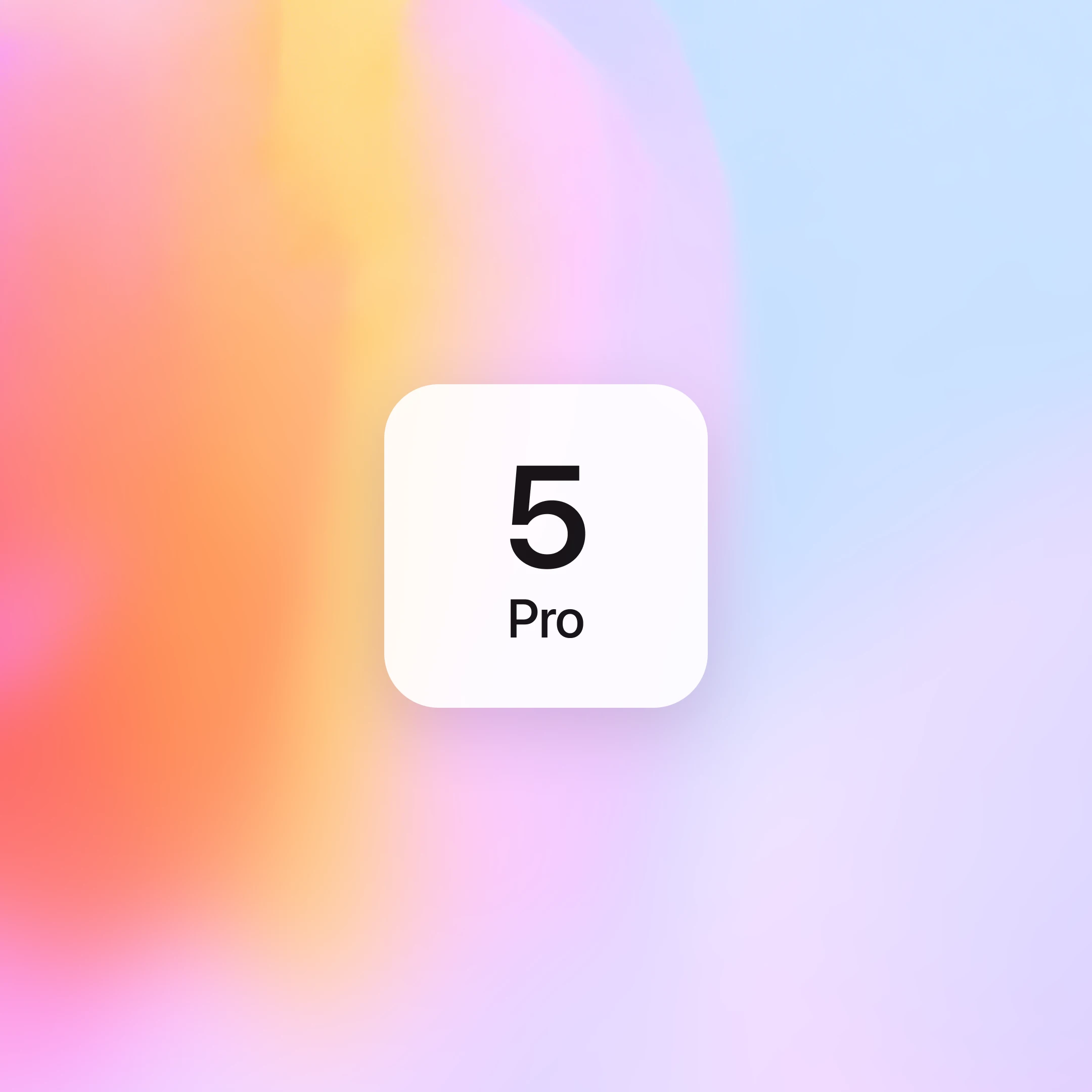 White square with a large black “5” and the word “Pro” beneath it, representing GPT-5 Pro, on a bright orange and pink gradient background.