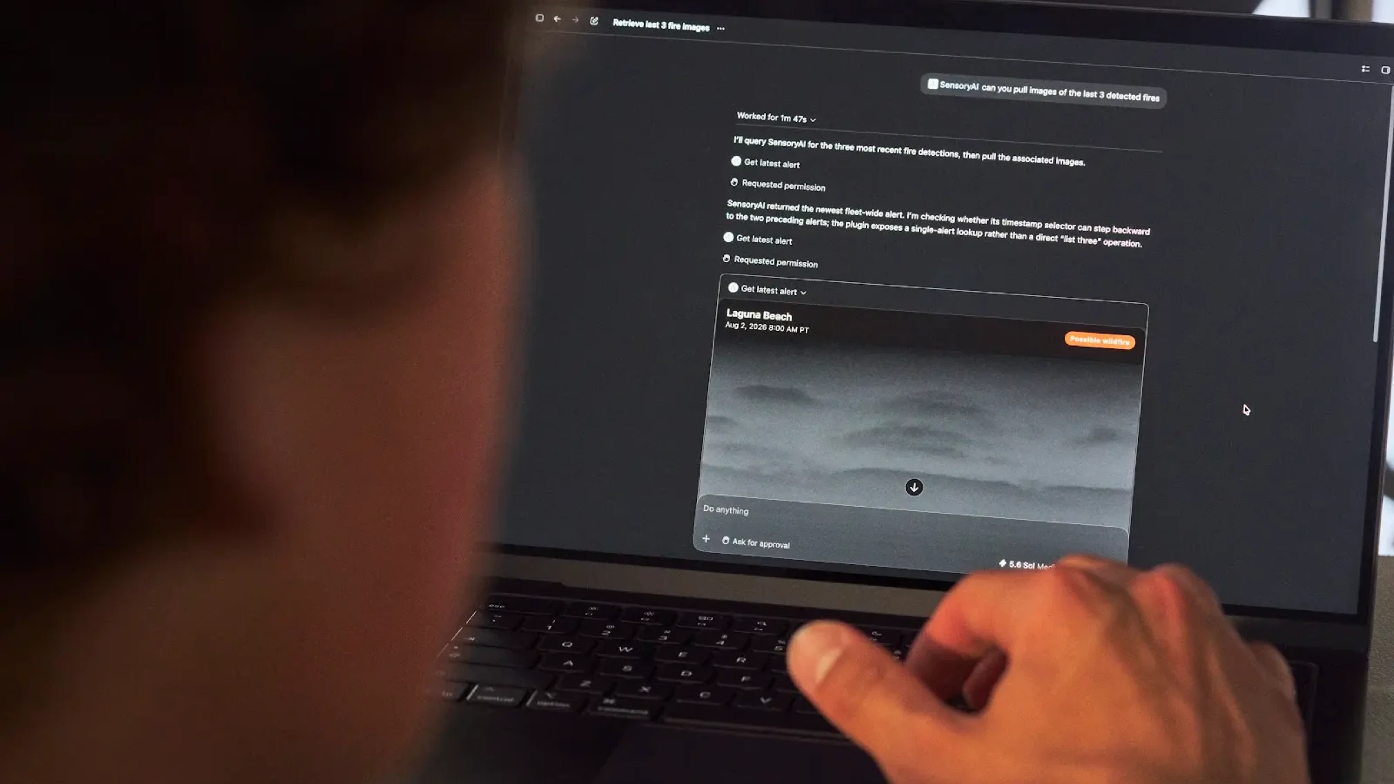 A wildfire detection interface shows live sensor information.