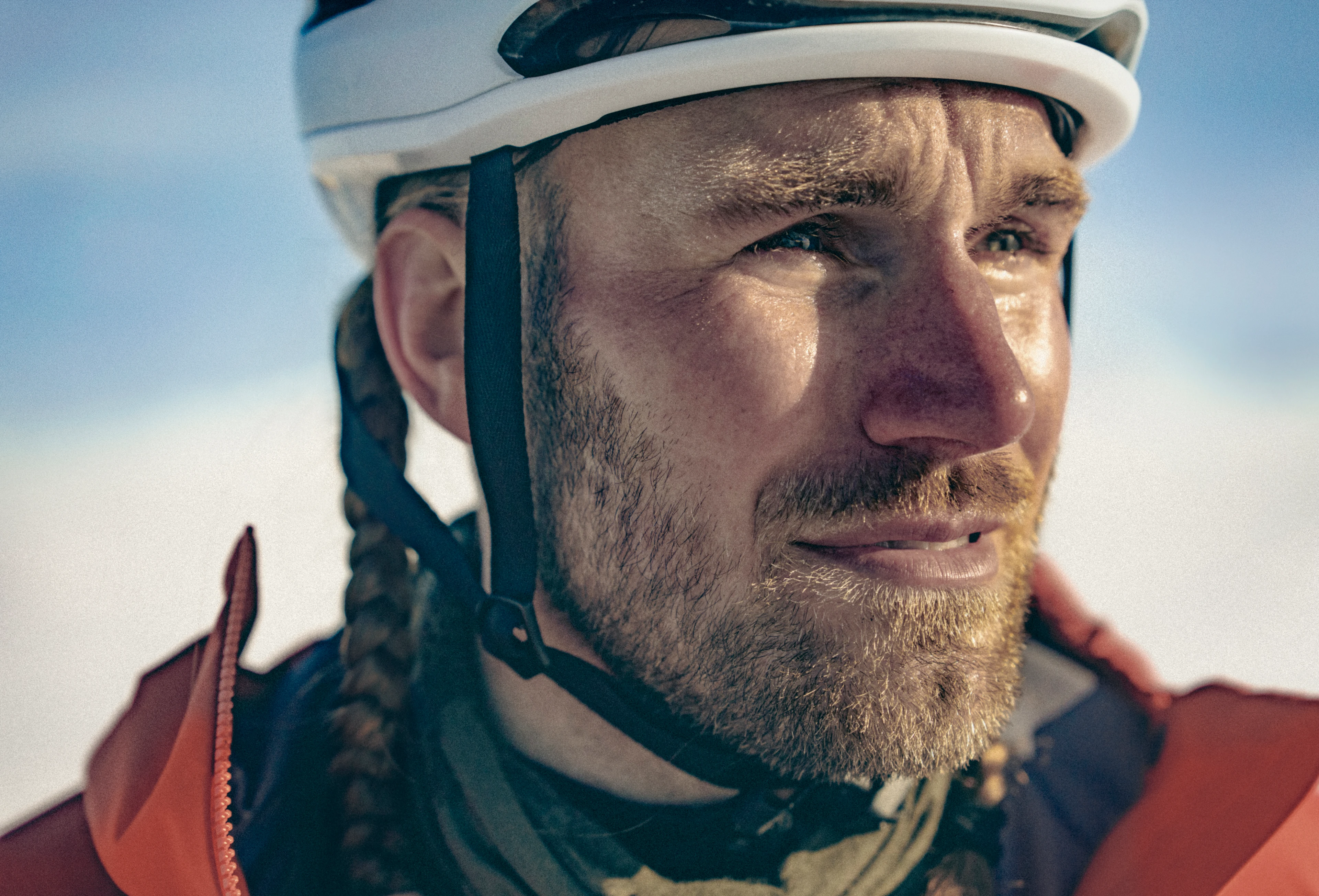 Close portrait of James midway through a ride in Iceland.