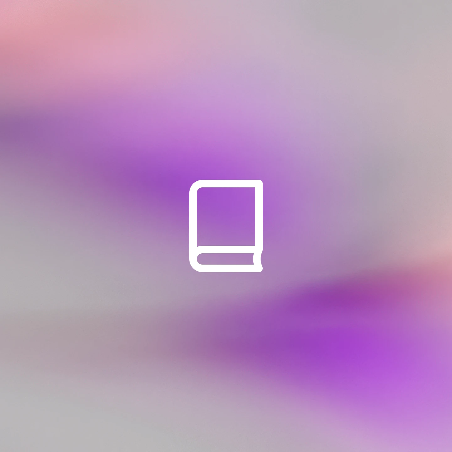 Pink, purple, and gray gradient background with a centered white book icon.