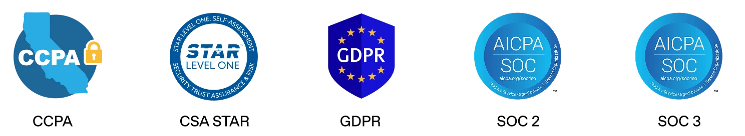 CCPA, GDPR, SOC, and STAR badges