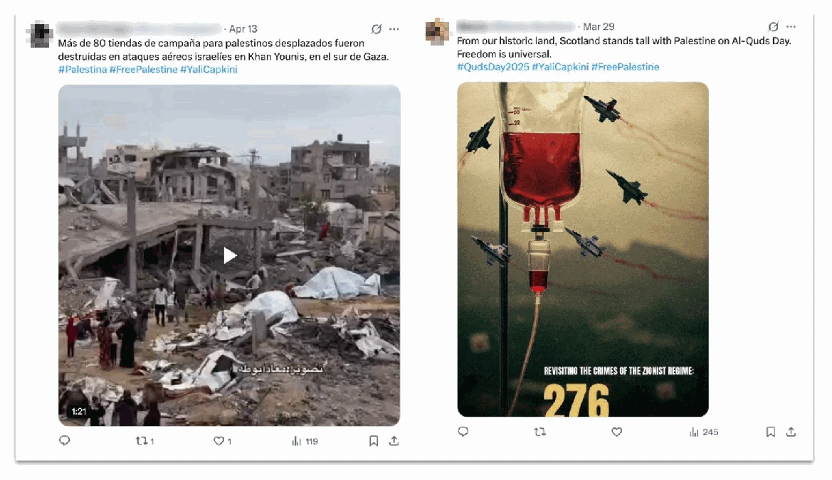 Tweets about Palestinian rights generated by STORM-2035 activity.
