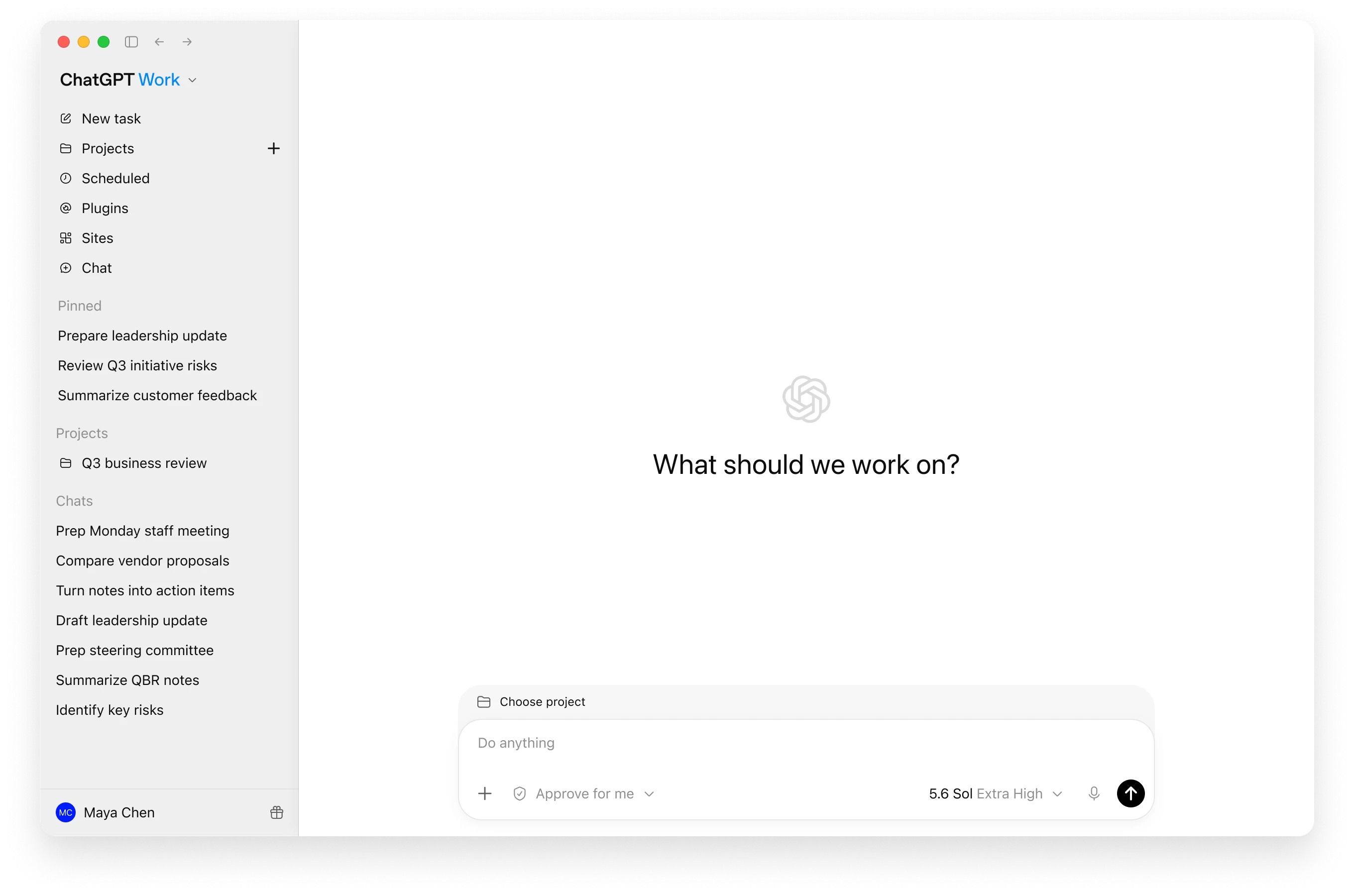 Screenshot of the ChatGPT Work interface.