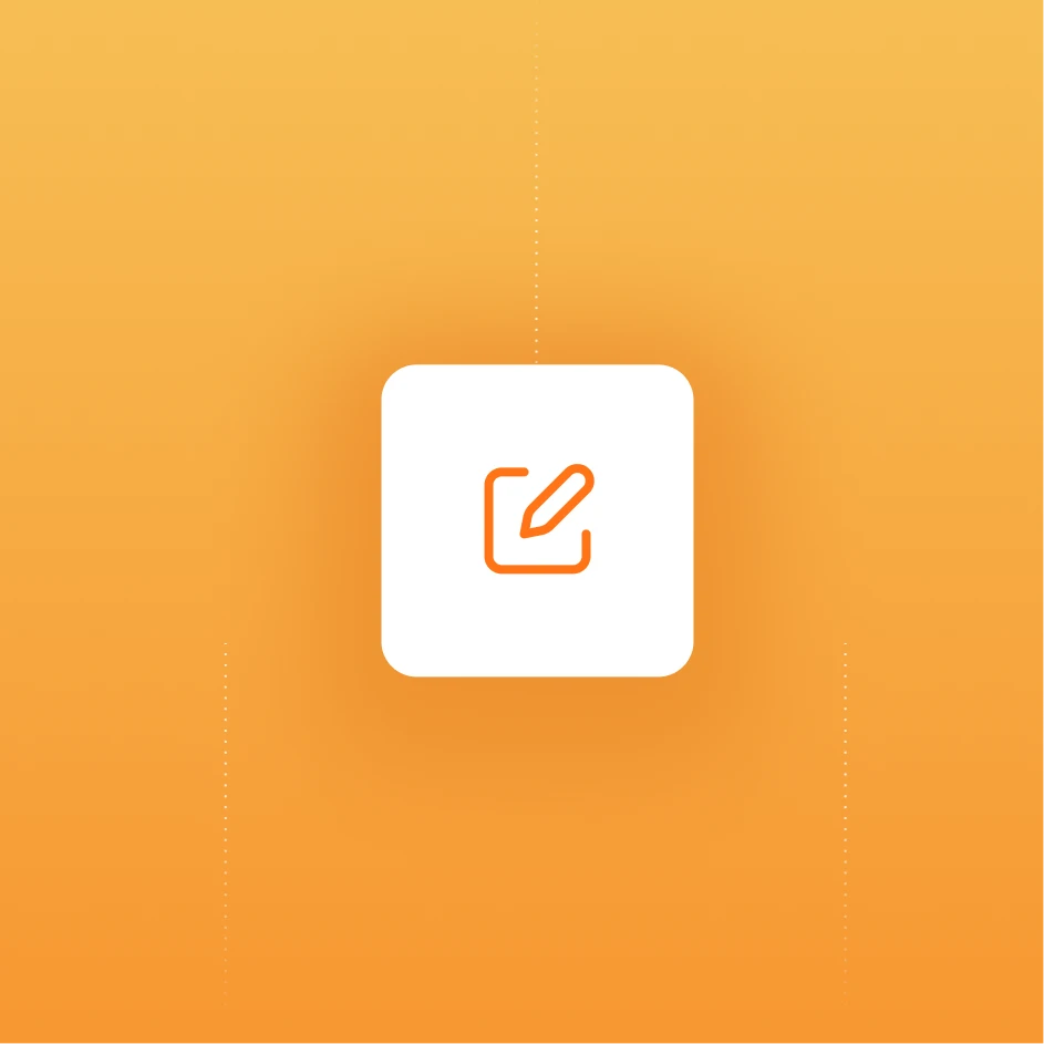 Abstract orange card artwork with an edit icon.