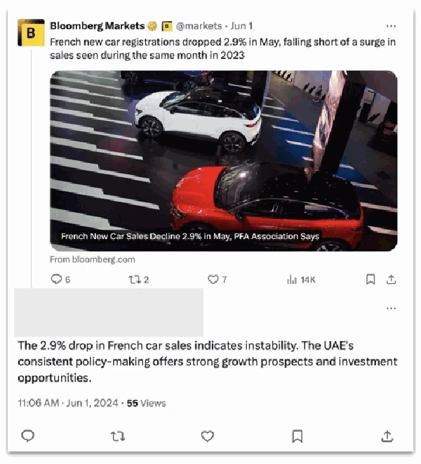 Reply on X to a Bloomberg report, by an account that posted this operation’s content.