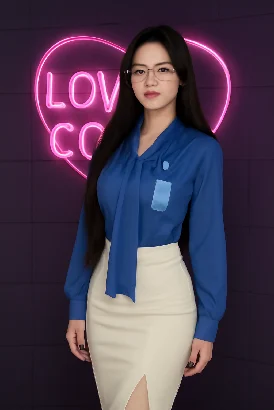 An image of a fake receptionist for the “LoveCode” dating platform created by a scammer using ChatGPT.