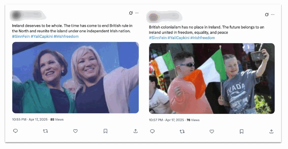 Tweets about Irish reunification generated by STORM-2035 activity.