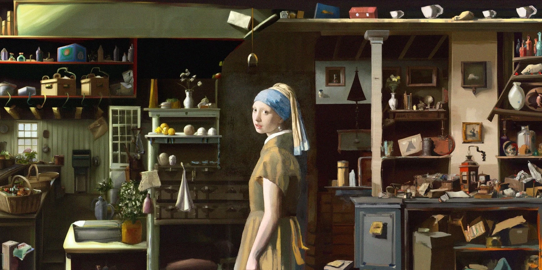 August Kamp × DALL·E, outpainted from Girl with a Pearl Earring by Johannes Vermeer