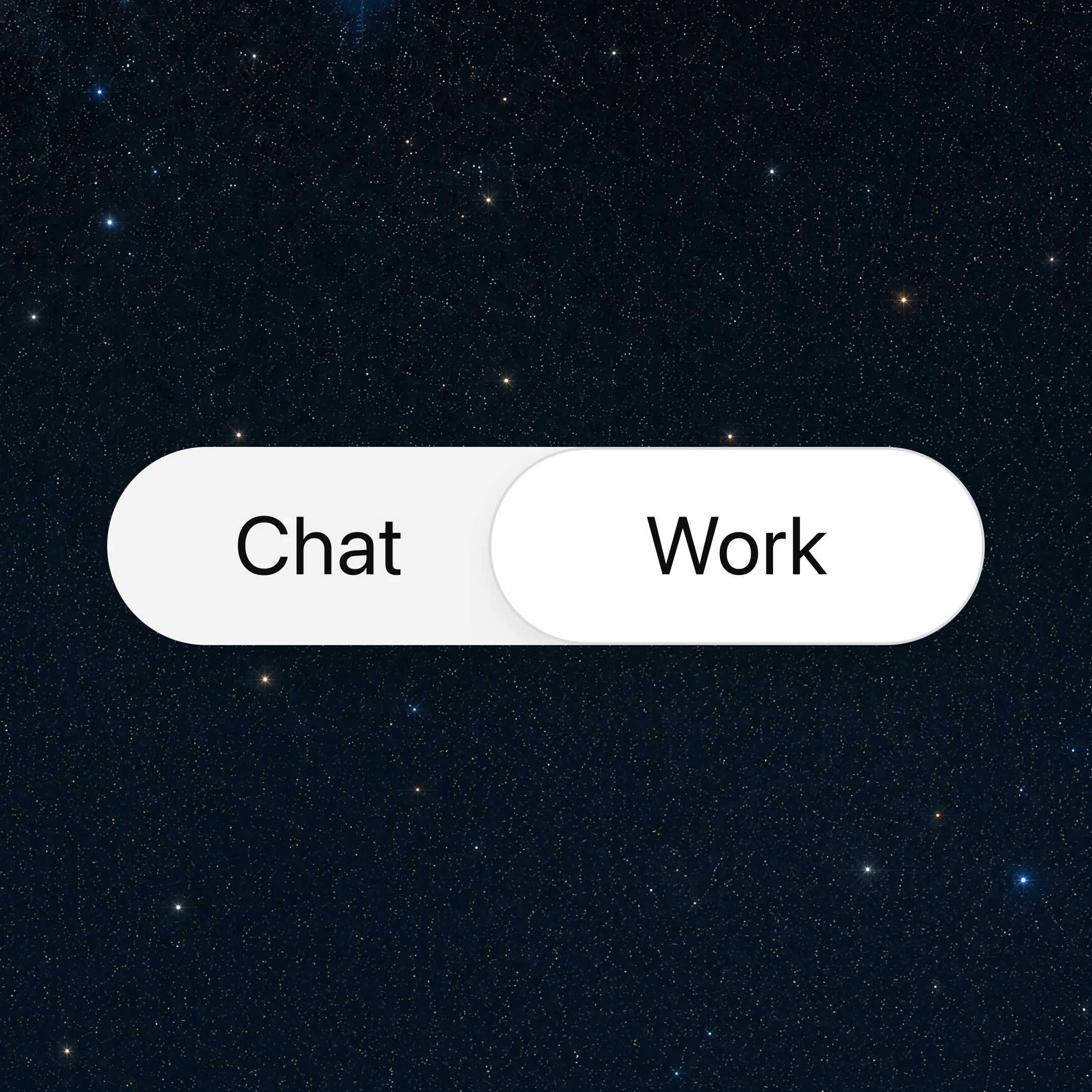 ChatGPT Work menu in a browser window against a starry background, with Work selected and Codex, Scheduled, and Sites options shown.