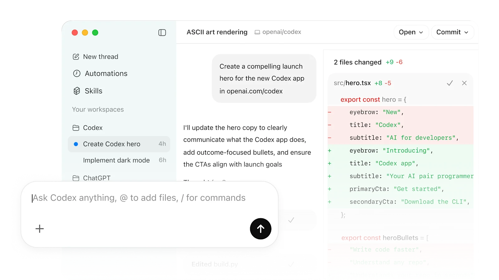Codex app interface