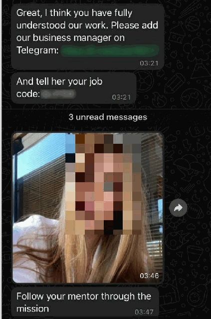 WhatsApp follow-up message from Operation Wrong Number.