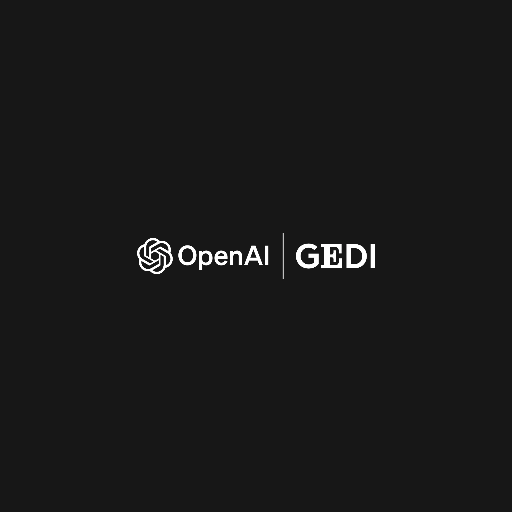 Black background with the OpenAI logo on the left, followed by the text 'OpenAI' in white, and 'GEDI' in bold white letters, separated by a vertical line.
