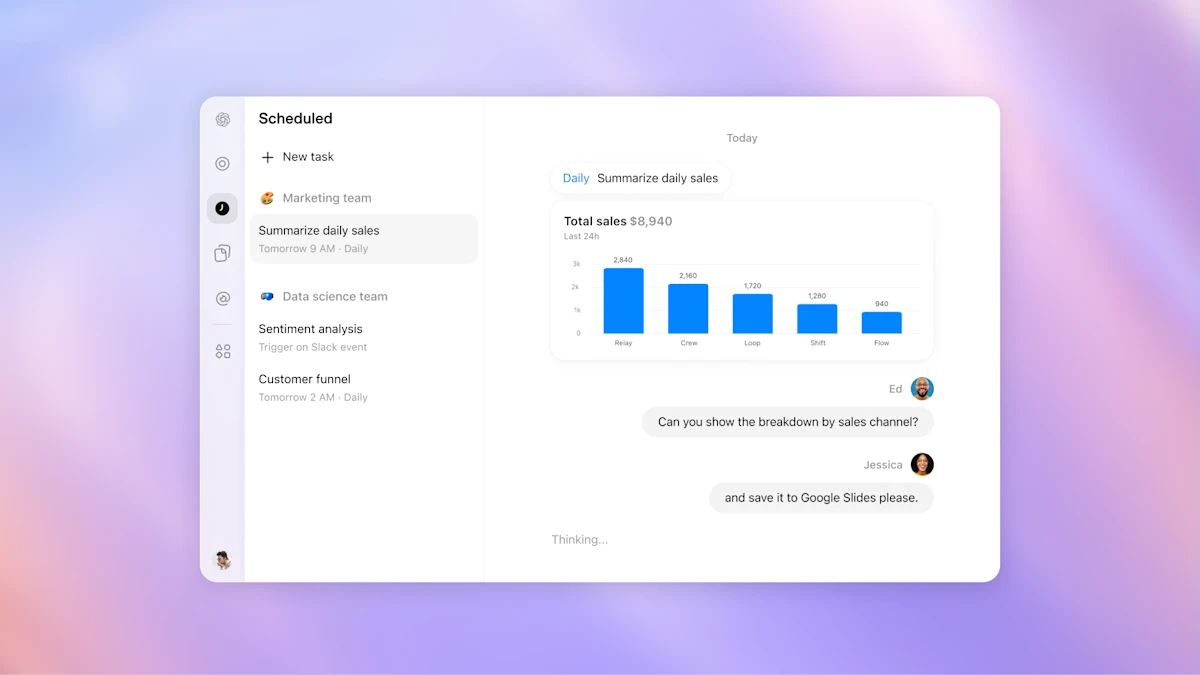 OpenAI 공식 팀 작업 예약 및 결과 공유 예시