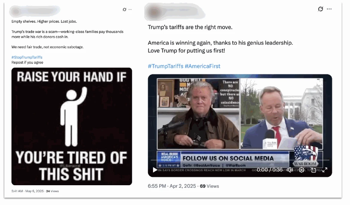 Tweets generated by Operation Uncle Spam about tariffs.
