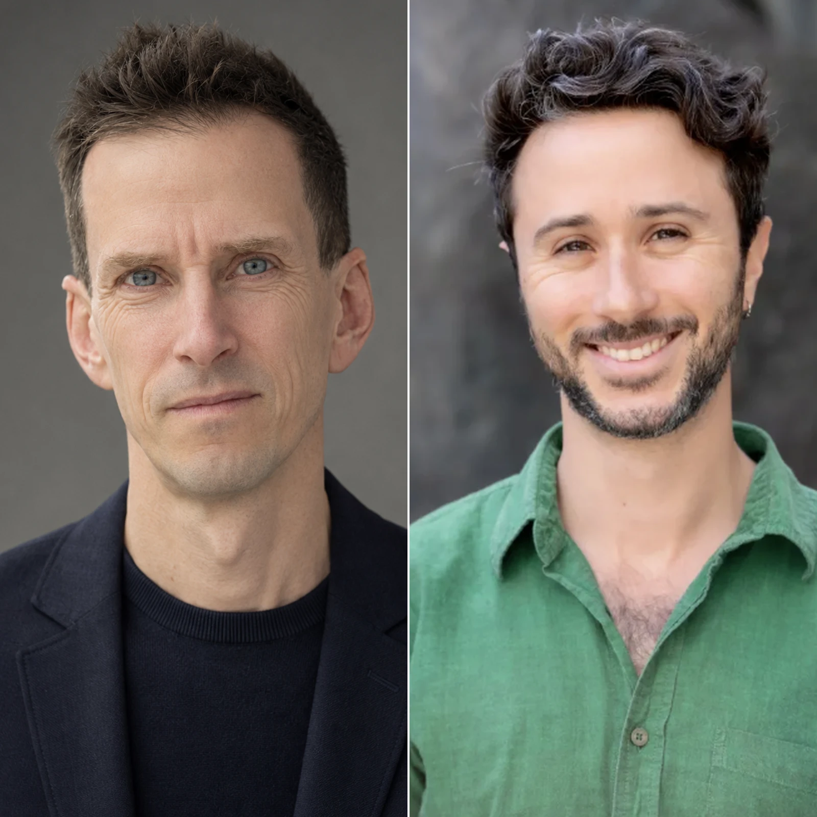 Split-grid headshot image of Paul Novosad and Sam Asher with standardized dividers.