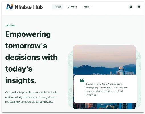 Screenshot of Nimbus Hub Consulting’s website homepage, which is no longer online but has been archived.