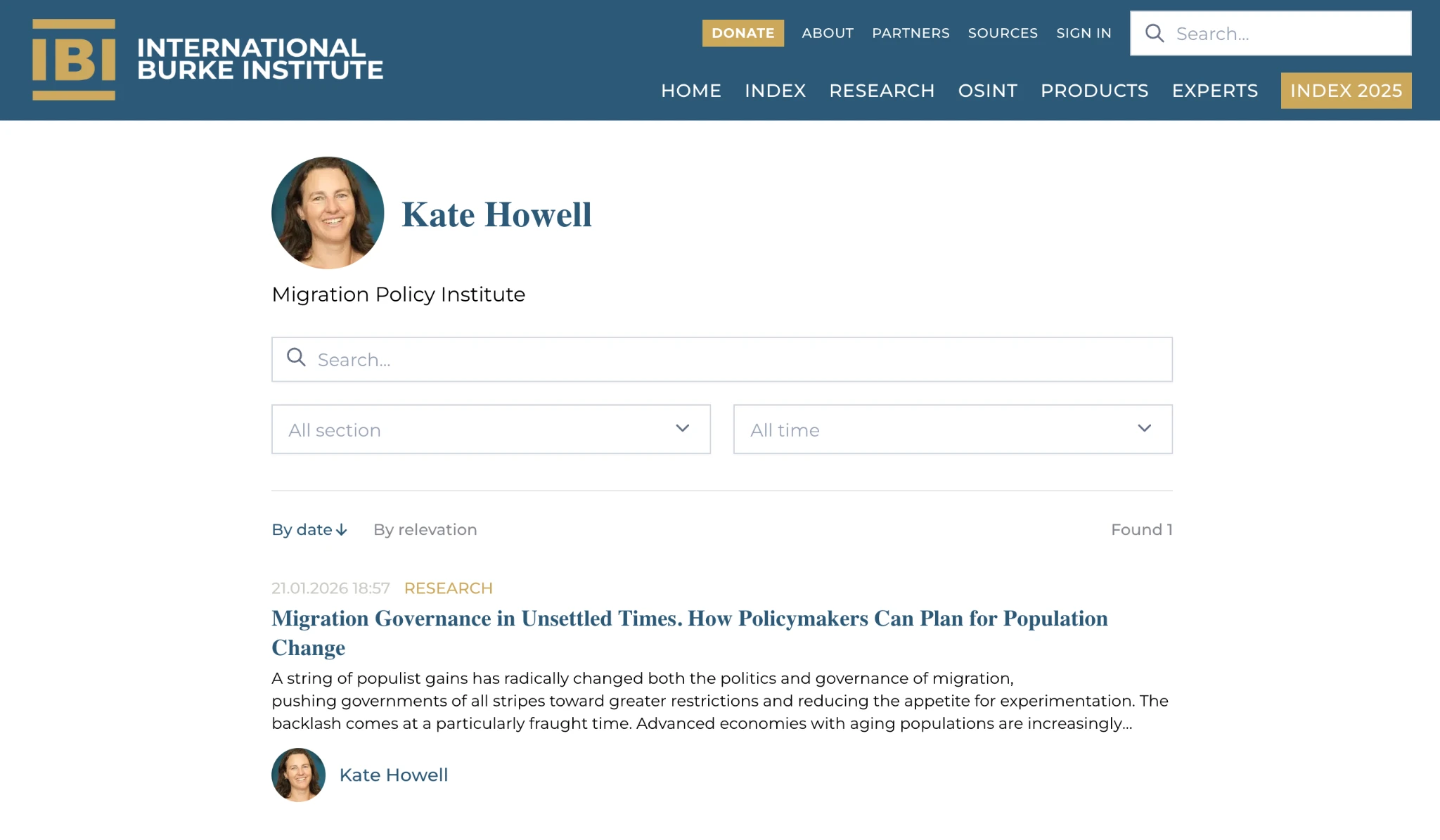 IBI author page for Kate Howell with an article dated 21 January 2026.