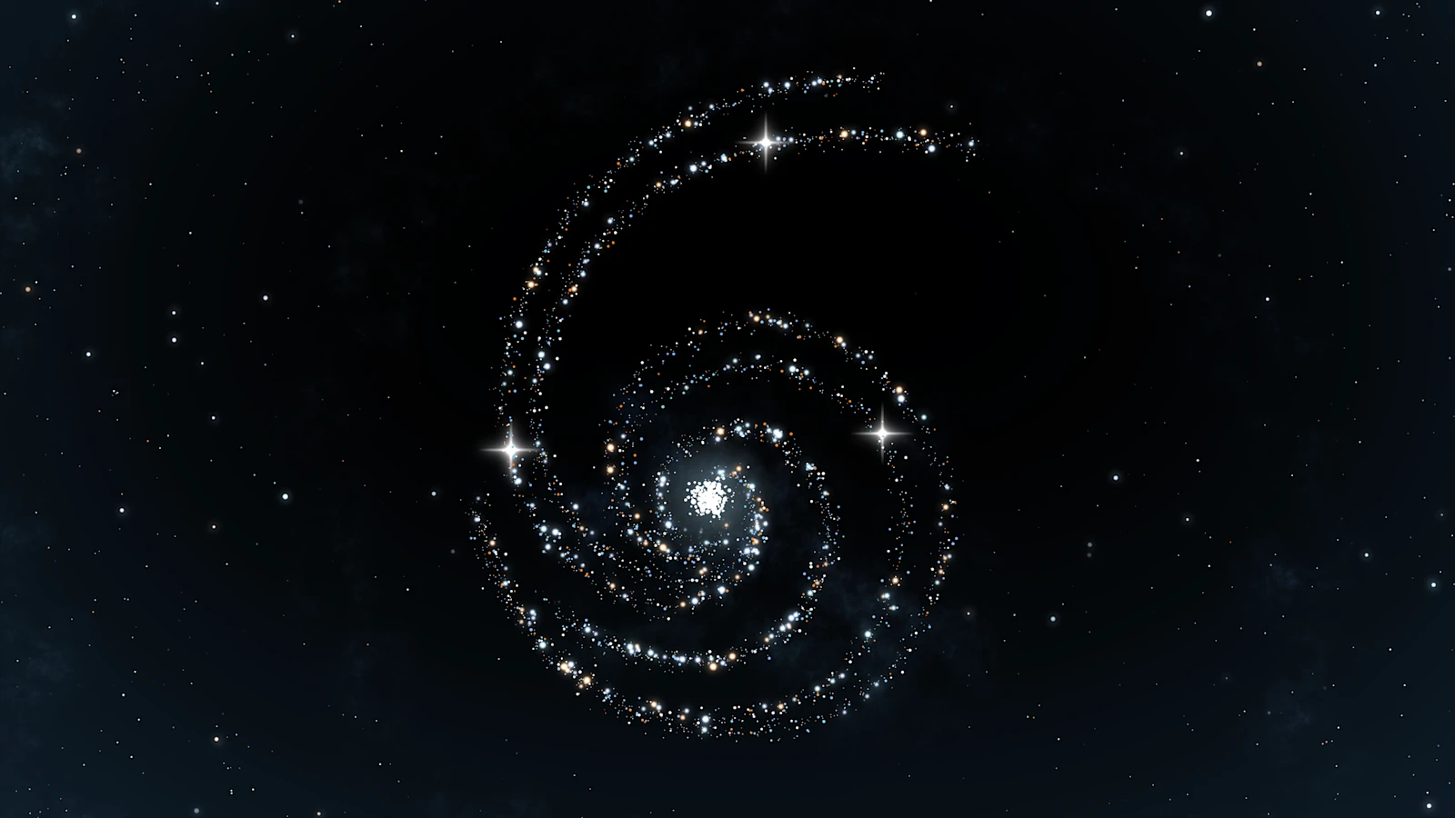 Glowing stars form the numeral six against a dark starfield.
